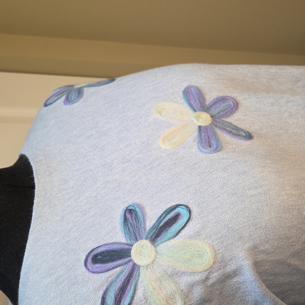 Nwt 1x Elegant Women's Sweater with Floral Accents Light Blue 34 Sleeve - Picture 8 of 14